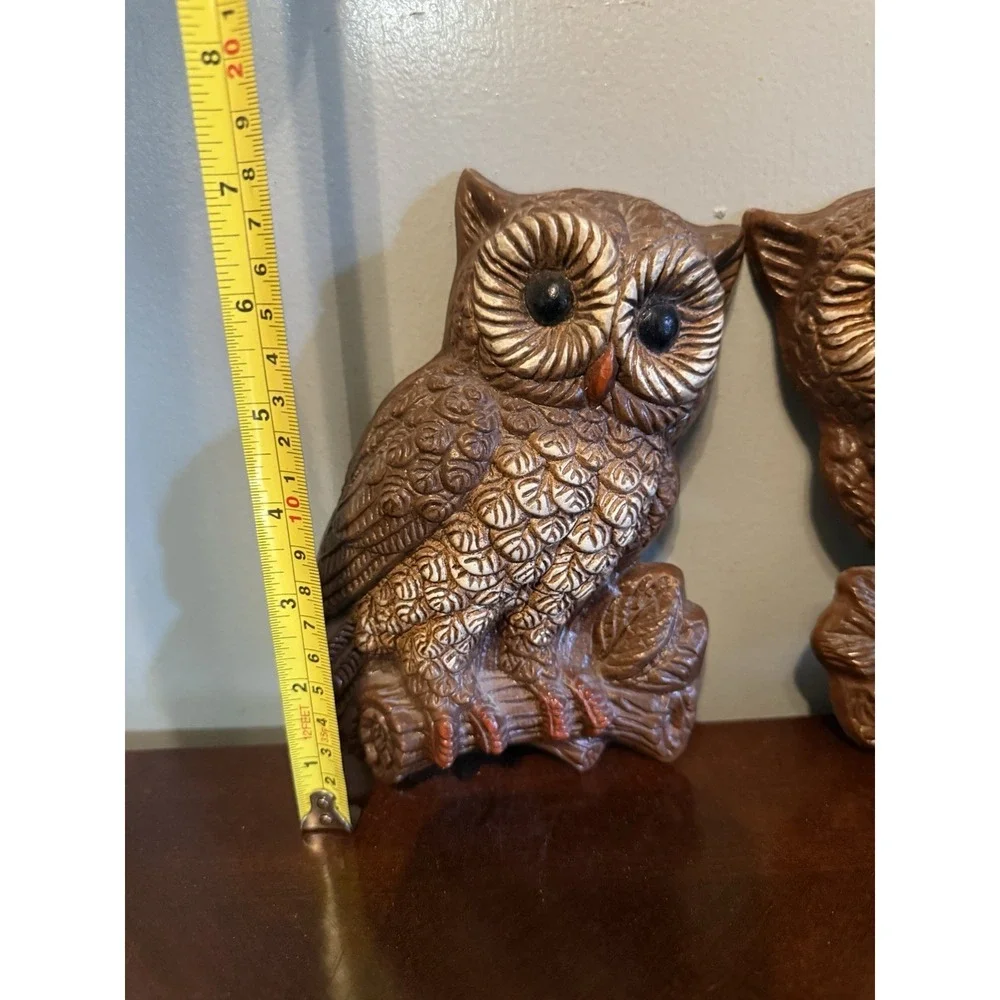 Vtg‎ Owl Wall Decor Set Mid Century Retro Faux Wood Look Hanging Pair